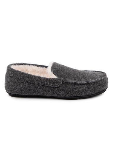 Totes Isotoner Grey Felt Moccasin Slipper With Sherpa Lining