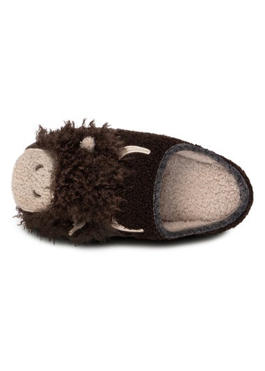 Totes Isotoner Brown Novelty Applique Mule Slippers