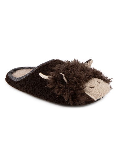 Totes Isotoner Brown Novelty Applique Mule Slippers