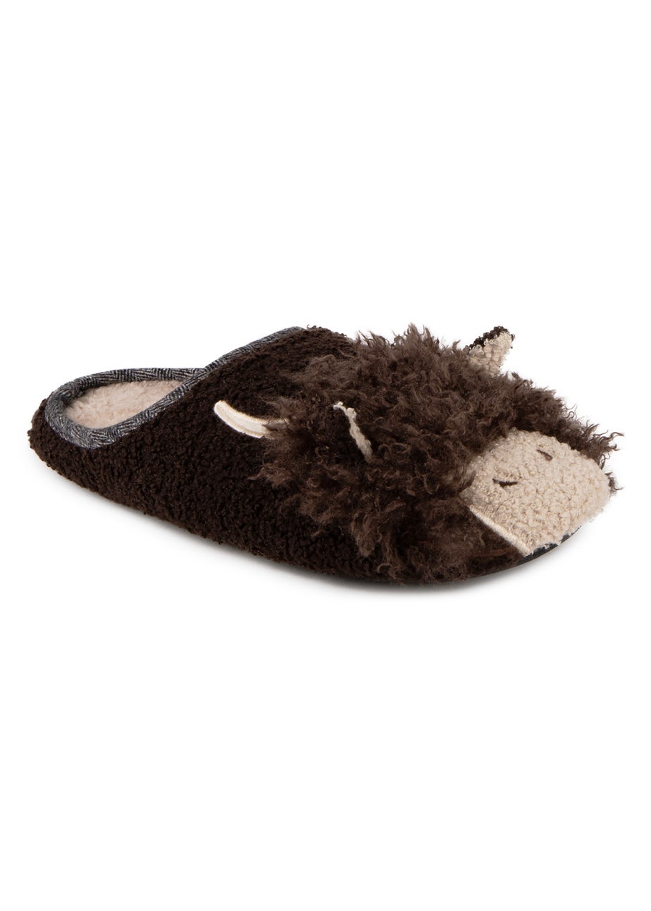 Totes Isotoner Brown Novelty Applique Mule Slippers