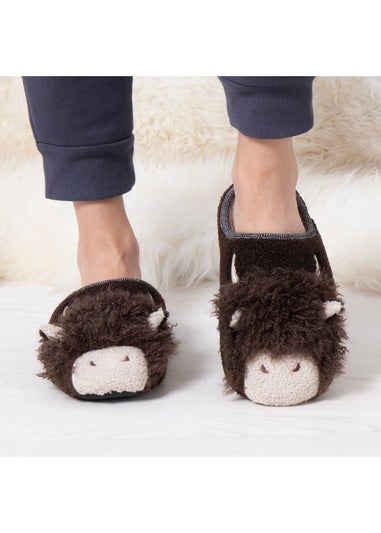 Totes Isotoner Brown Novelty Applique Mule Slippers