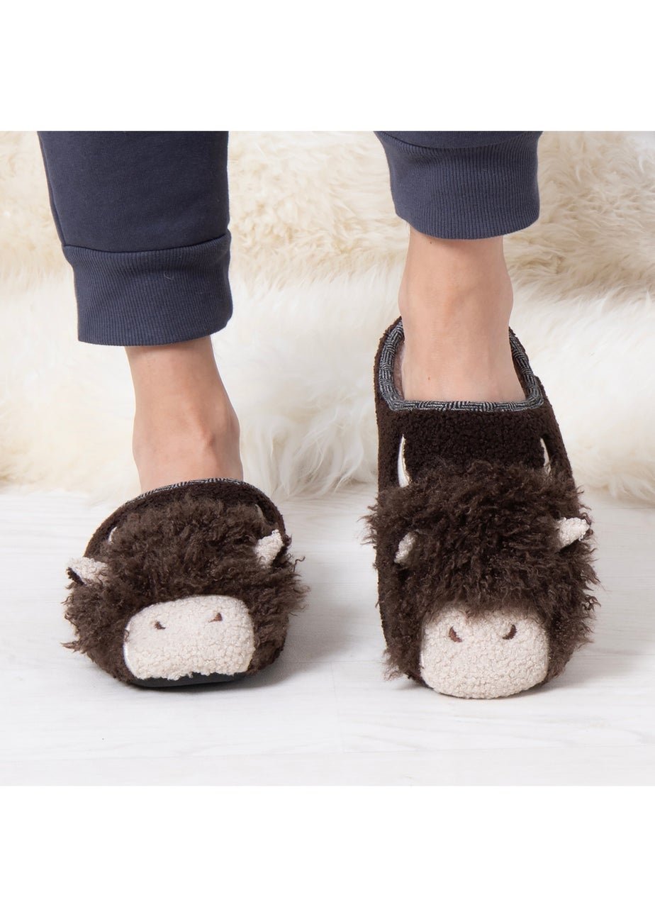 Totes Isotoner Brown Novelty Applique Mule Slippers