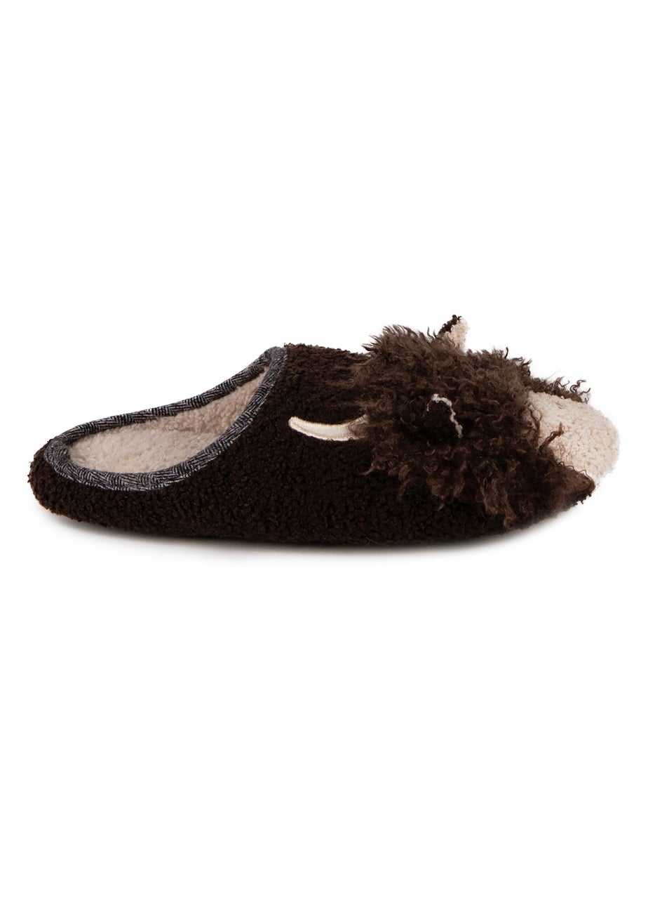 Totes Isotoner Brown Novelty Applique Mule Slippers