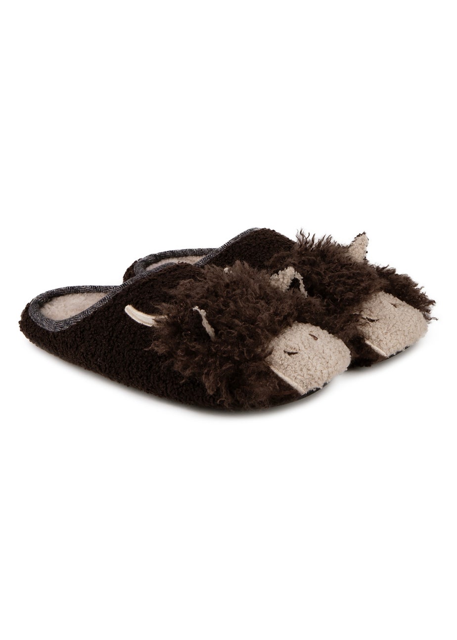 Totes Isotoner Brown Novelty Applique Mule Slippers