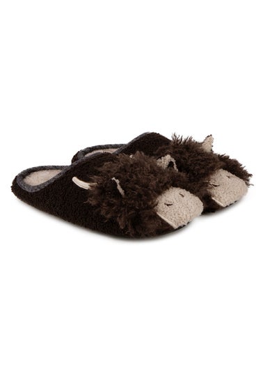 Totes Isotoner Brown Novelty Applique Mule Slippers