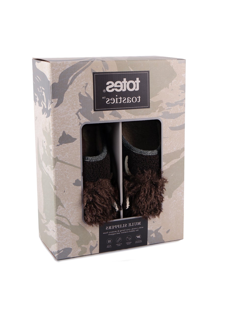 Totes Isotoner Brown Novelty Applique Mule Slippers