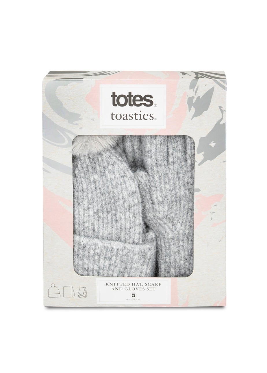 Totes Isotoner  Grey Hat Scarf & Glove Gift Set
