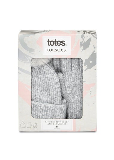 Totes Isotoner  Grey Hat Scarf & Glove Gift Set