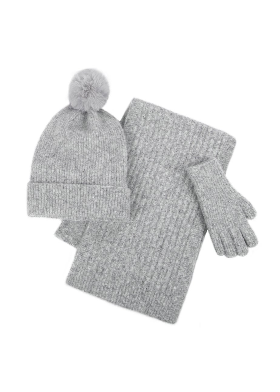 Totes Isotoner  Grey Hat Scarf & Glove Gift Set