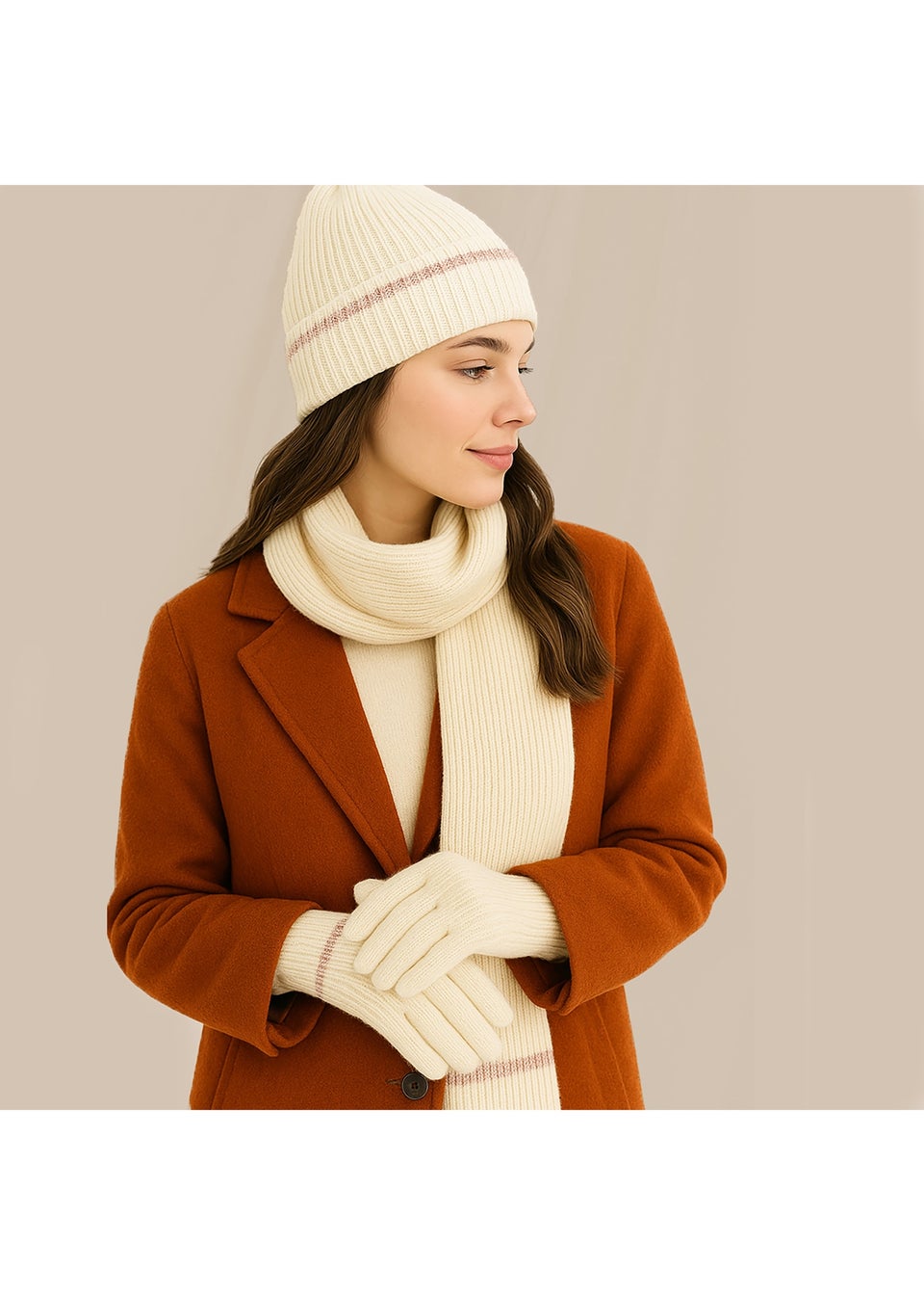 Totes Isotoner Oat Knitted Hat Scarf & Glove Gift Set