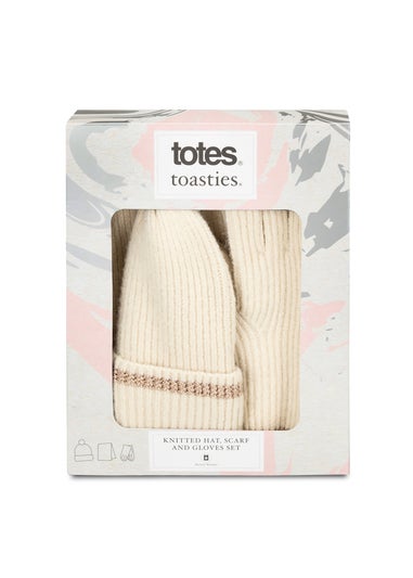 Totes Isotoner Oat Knitted Hat Scarf & Glove Gift Set