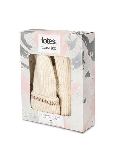 Totes Isotoner Oat Knitted Hat Scarf & Glove Gift Set
