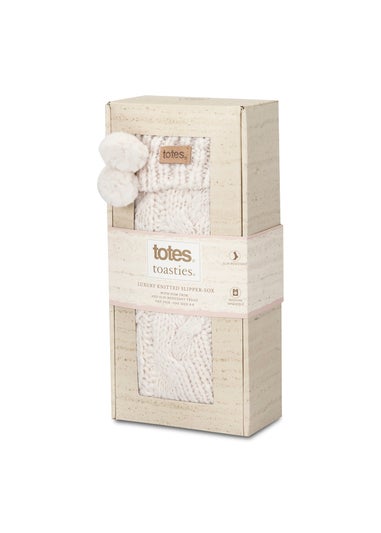 Totes Toasties Ladies Cream Luxury Chunky Knit Slipper-Sox With Tassel Trim
