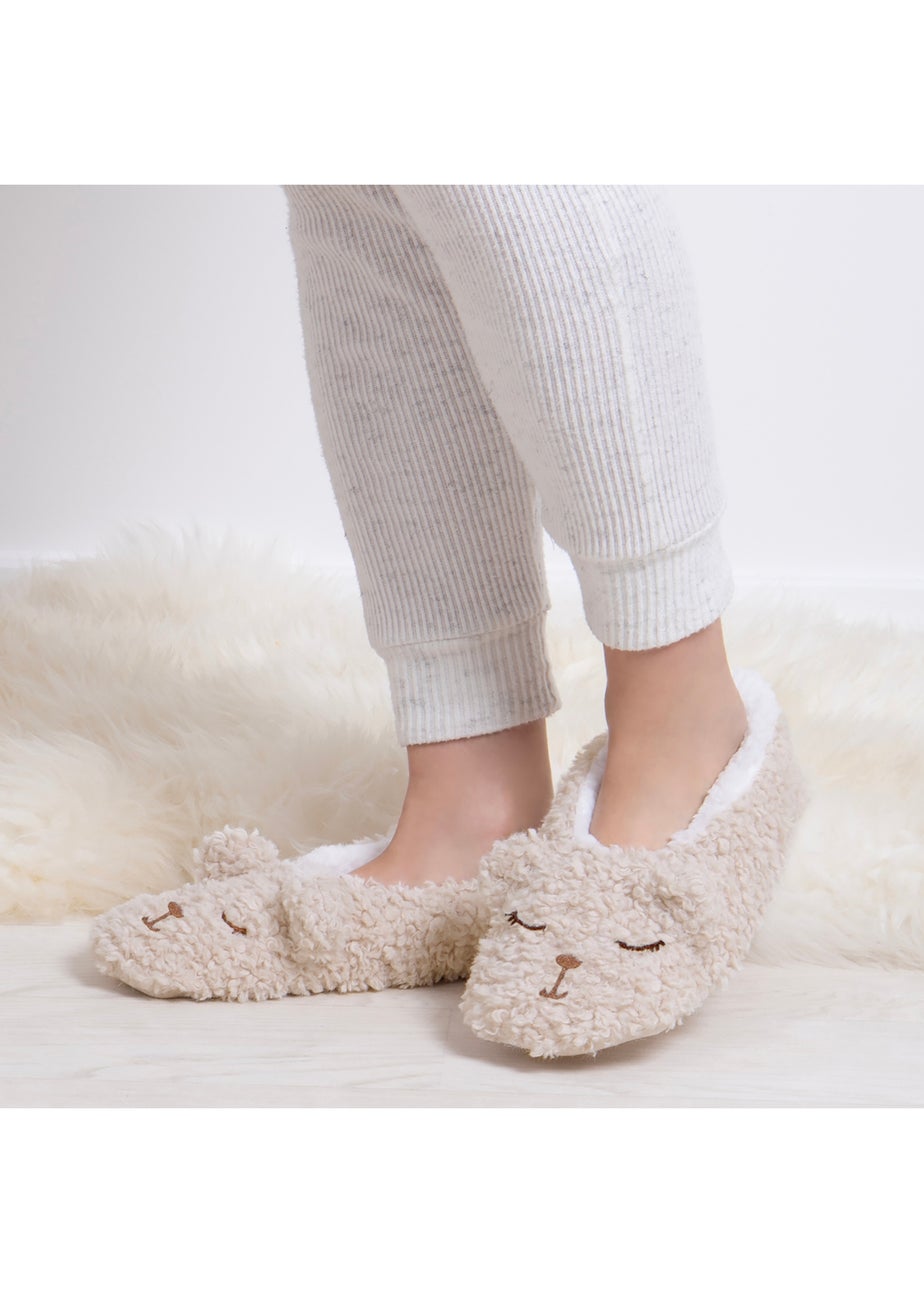 Totes Toasties Ladies Cream Novelty Footsies