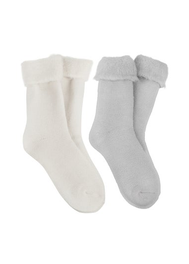 Totes Toasties Ladies Grey Premium Twin Pack Recycled Brushed Thermal Bed Sock