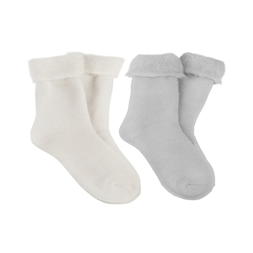 Totes Toasties Ladies Grey Premium Twin Pack Recycled Brushed Thermal Bed Sock