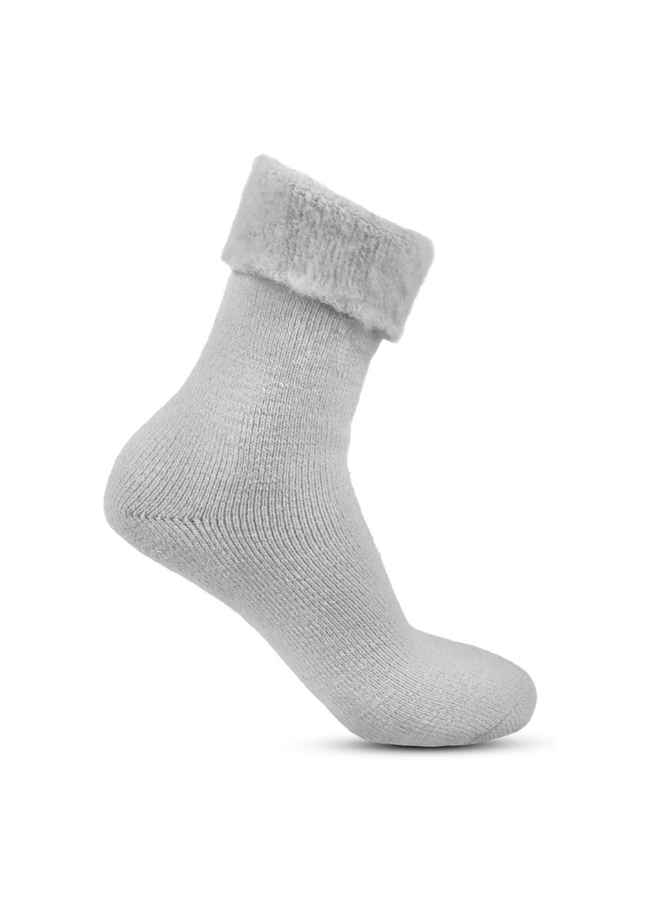 Totes Toasties Ladies Grey Premium Twin Pack Recycled Brushed Thermal Bed Sock