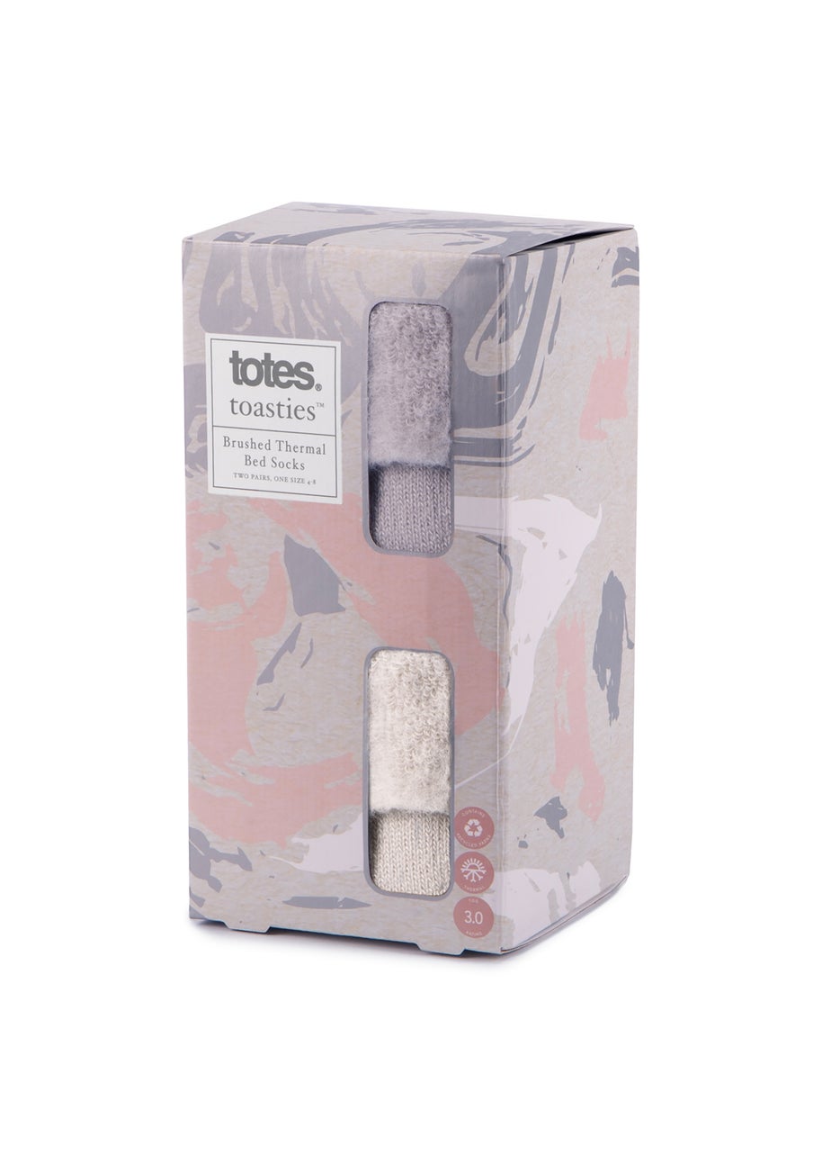 Totes Toasties Ladies Grey Premium Twin Pack Recycled Brushed Thermal Bed Sock