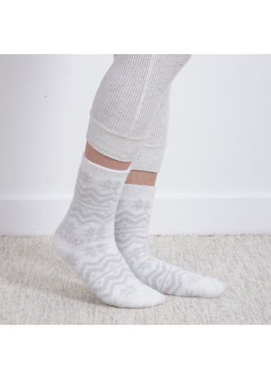 Totes Toasties Ladies Fair Isle & Chenille Supersoft Bed Socks 2 Pack