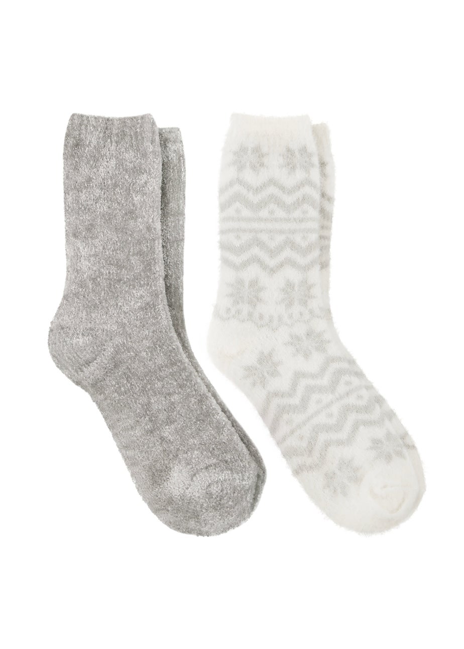 Totes Toasties Ladies Fair Isle & Chenille Supersoft Bed Socks 2 Pack