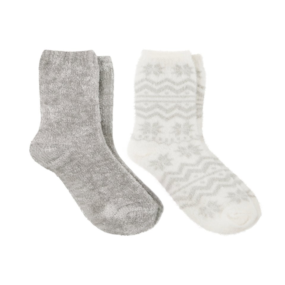 Totes Toasties Ladies Fair Isle & Chenille Supersoft Bed Socks 2 Pack