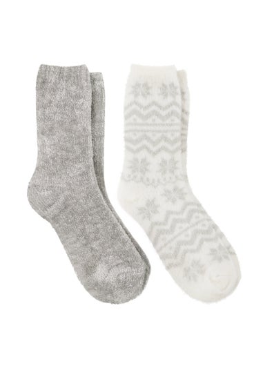 Totes Toasties Ladies Fair Isle & Chenille Supersoft Bed Socks 2 Pack