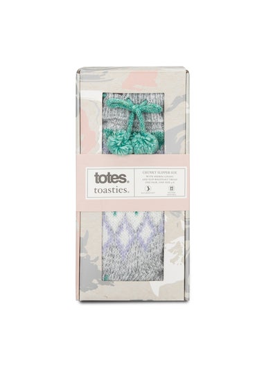 Totes Toasties Ladies Fair Isle Chenille Slipper Socks