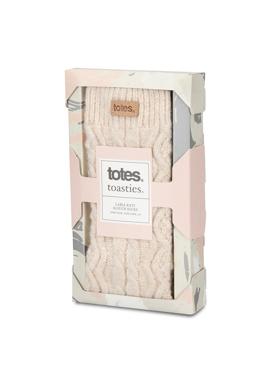 Totes Toasties Ladies Cream Cable Knit Slouch Slipper Sock