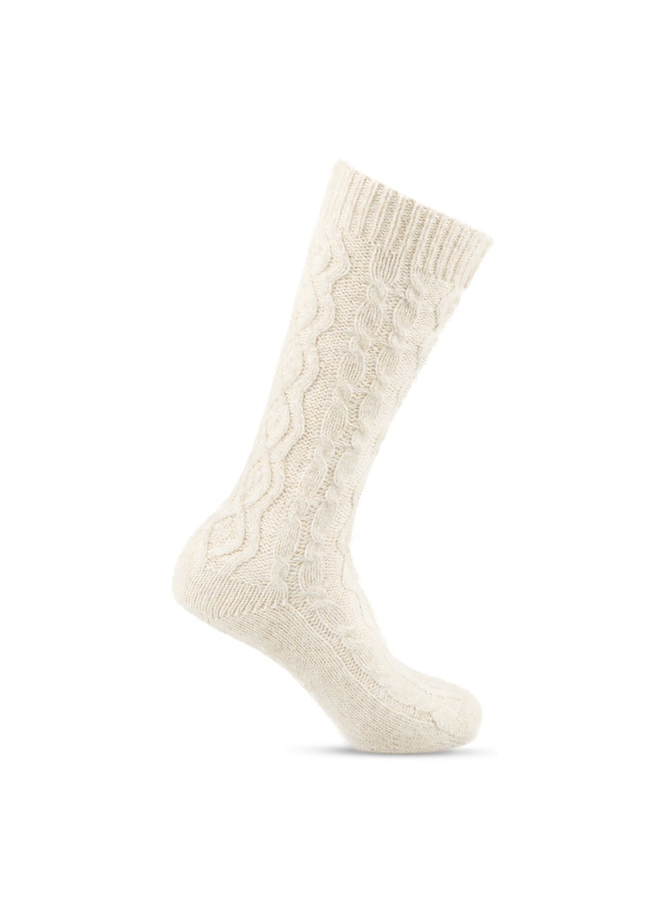 Totes Toasties Ladies Cream Cable Knit Slouch Slipper Sock