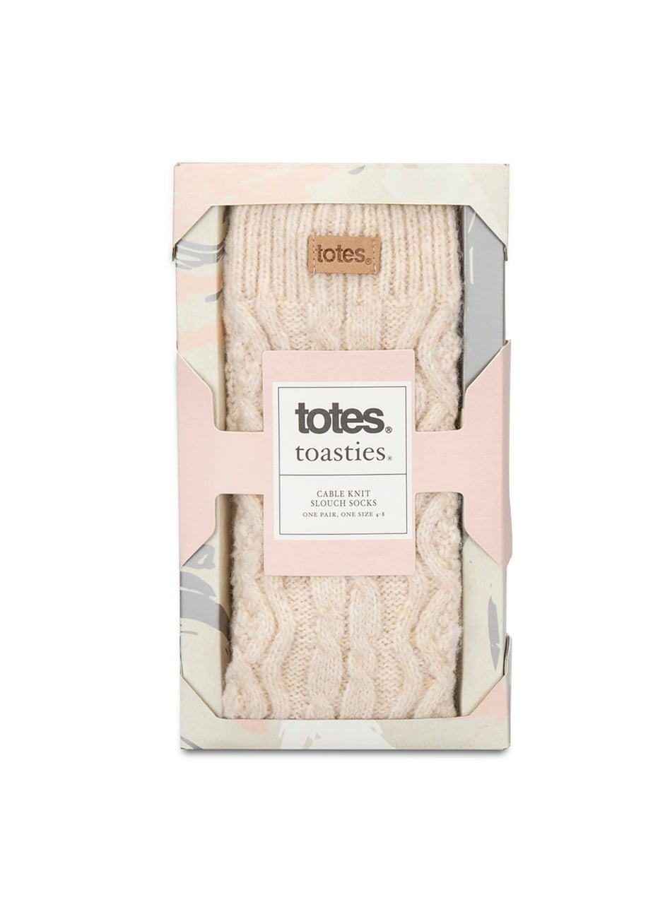 Totes Toasties Ladies Cream Cable Knit Slouch Slipper Sock