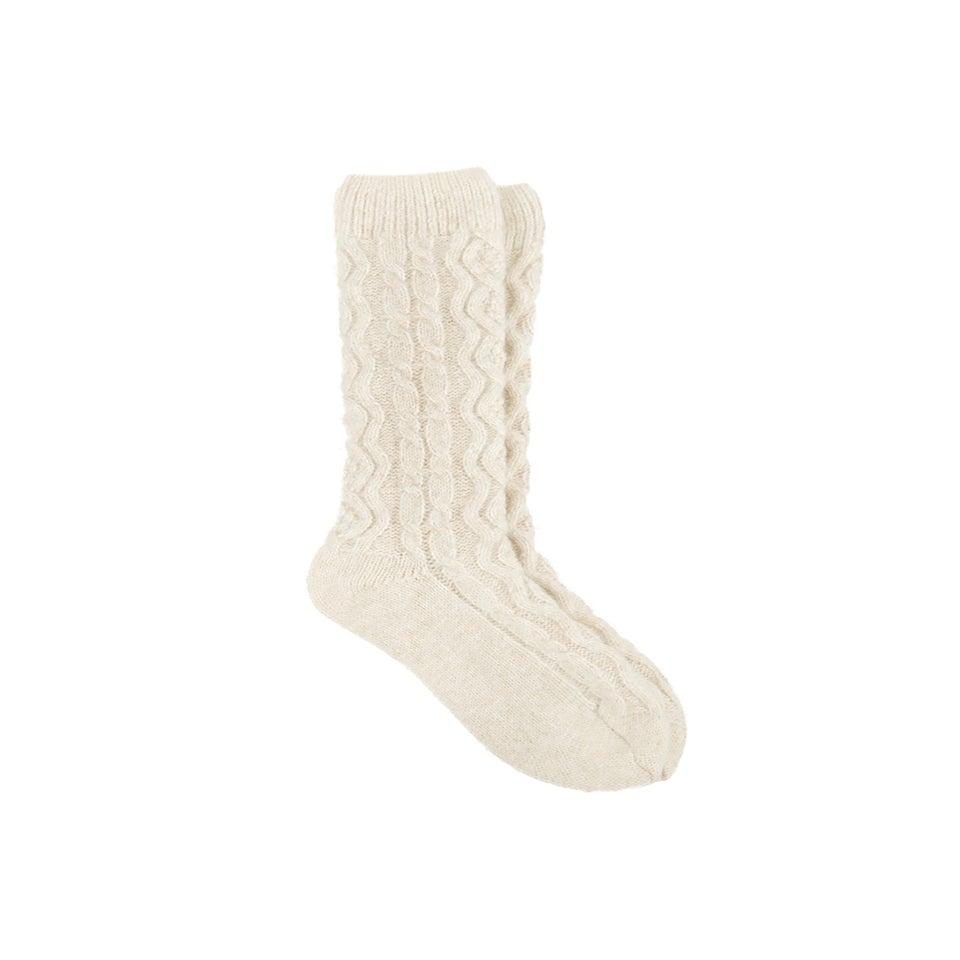 Totes Toasties Ladies Cream Cable Knit Slouch Slipper Sock