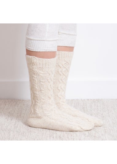 Totes Toasties Ladies Cream Cable Knit Slouch Slipper Sock