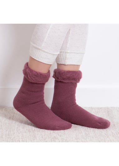 Totes Toasties Ladies Berry Recycled Brushed Thermal Bed Socks