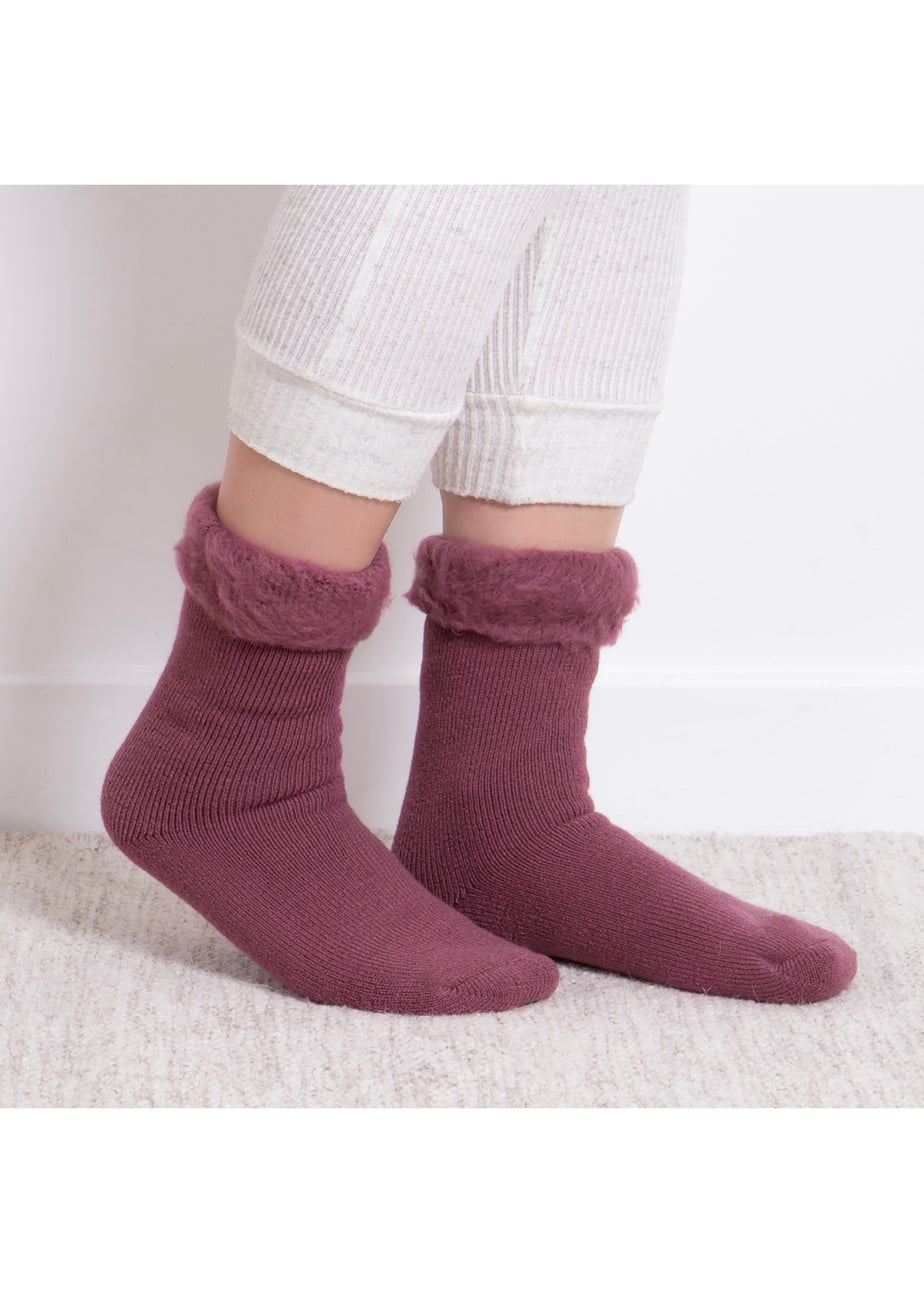 Totes Toasties Ladies Berry Recycled Brushed Thermal Bed Socks