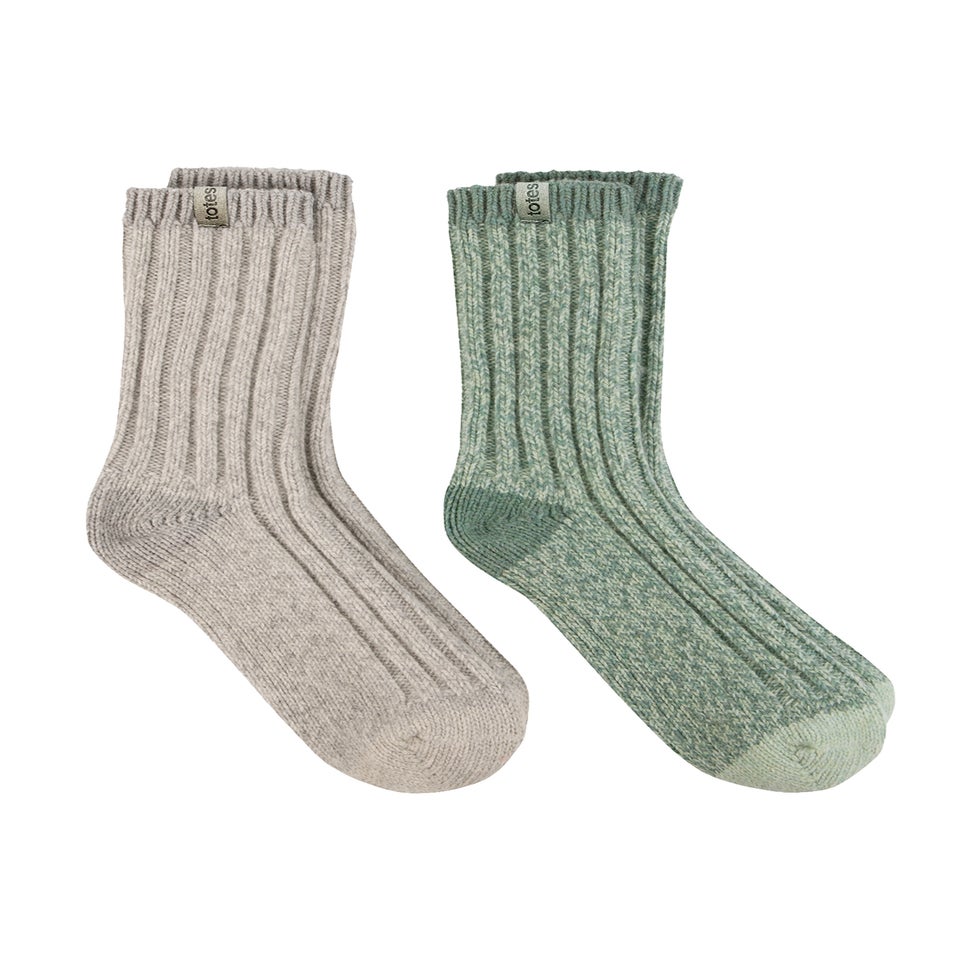 Totes Toasties Ladies Chunky Twist Wool Boot Socks 2 Pack
