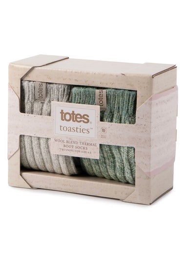 Totes Toasties Ladies Chunky Twist Wool Boot Socks 2 Pack