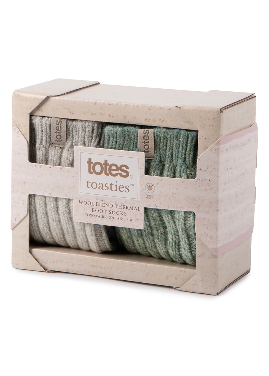 Totes Toasties Ladies Chunky Twist Wool Boot Socks 2 Pack