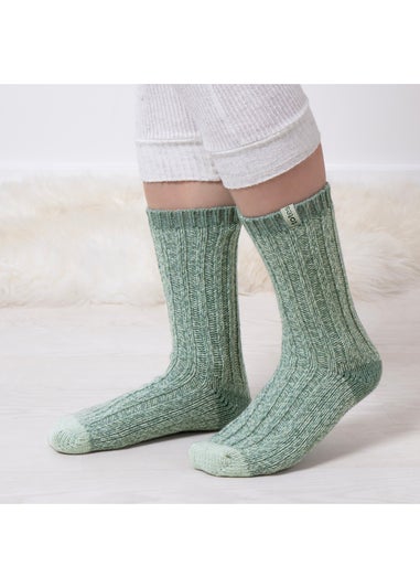 Totes Toasties Ladies Chunky Twist Wool Boot Socks 2 Pack