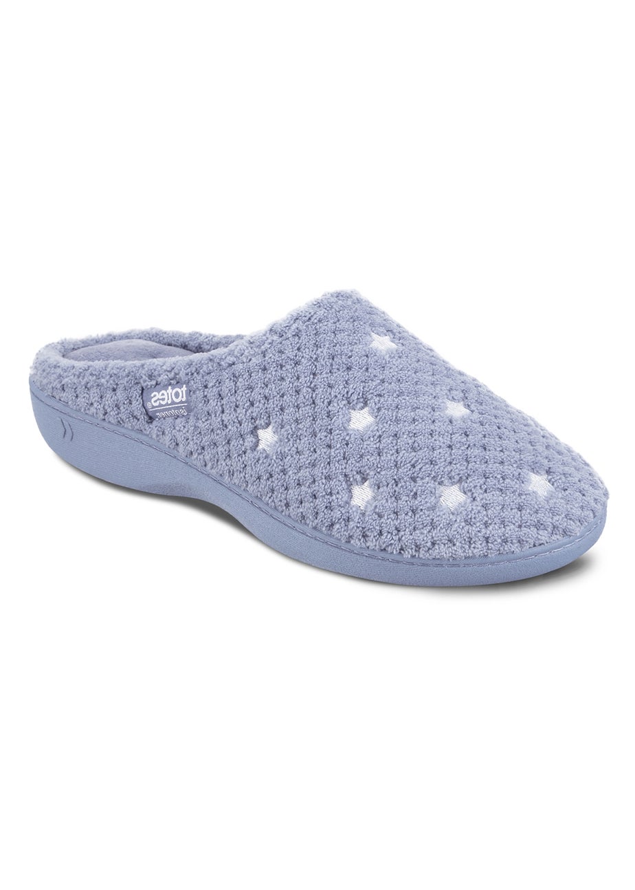 Totes Isotoner Blue Star Popcorn Terry Mule Slippers