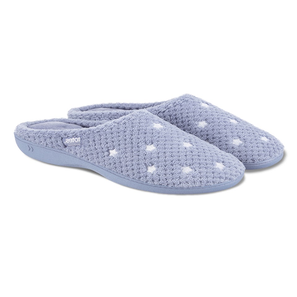 Totes Isotoner Blue Star Popcorn Terry Mule Slippers