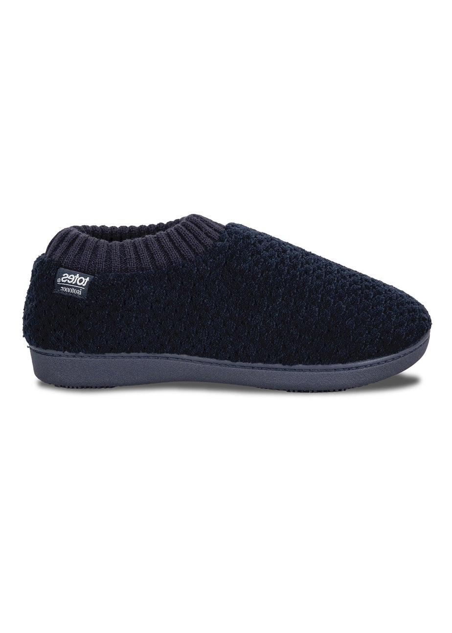 Totes Isotoner Navy Popcorn Full Back Bootie Slippers