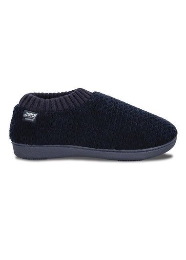 Totes Isotoner Navy Popcorn Full Back Bootie Slippers