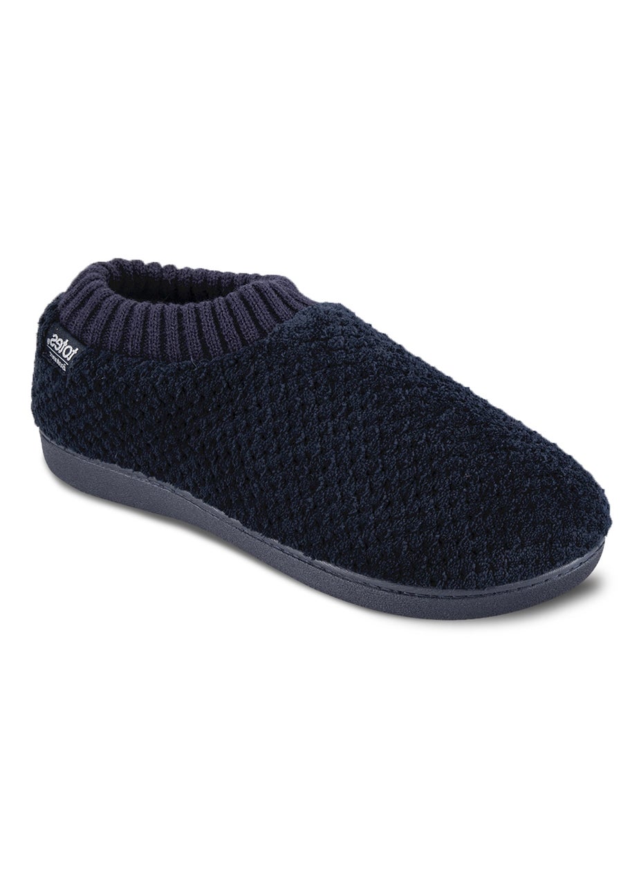 Totes Isotoner Navy Popcorn Full Back Bootie Slippers