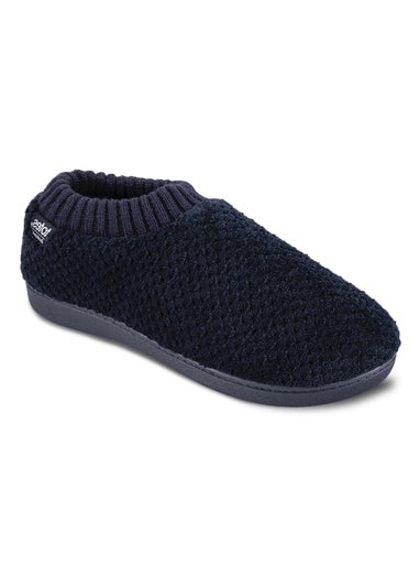 Totes Isotoner Navy Popcorn Full Back Bootie Slippers