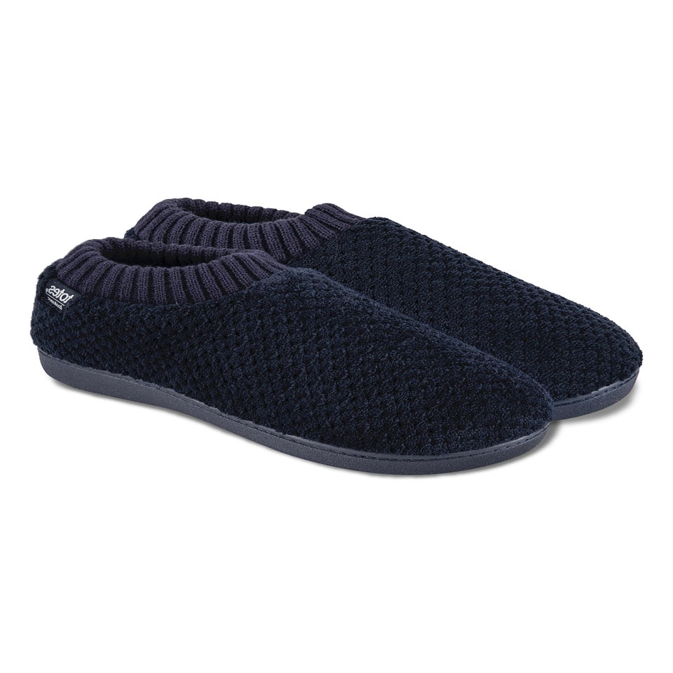 Totes Isotoner Navy Popcorn Full Back Bootie Slippers
