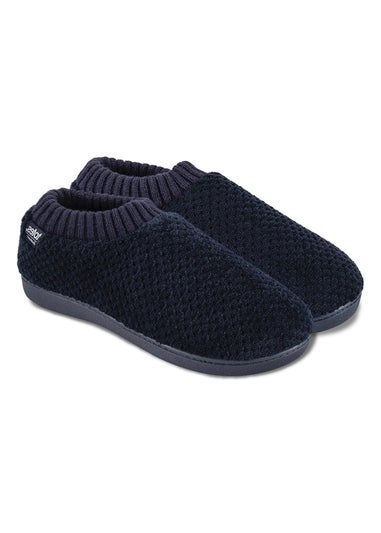 Totes Isotoner Navy Popcorn Full Back Bootie Slippers