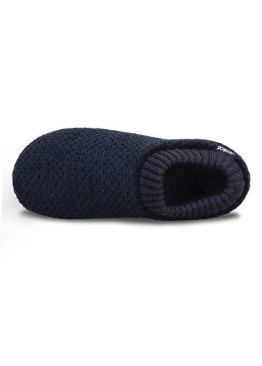 Totes Isotoner Navy Popcorn Full Back Bootie Slippers