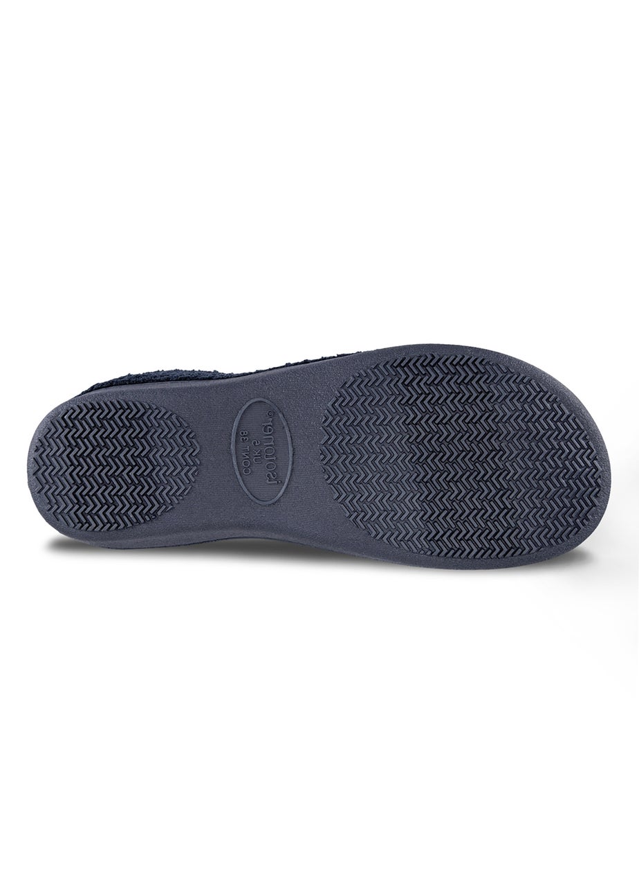 Totes Isotoner Navy Popcorn Full Back Bootie Slippers