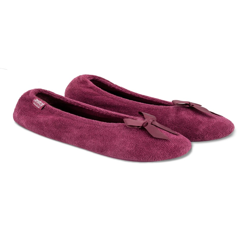 Totes Isotoner Bergundy Terry Ballerina Slippers
