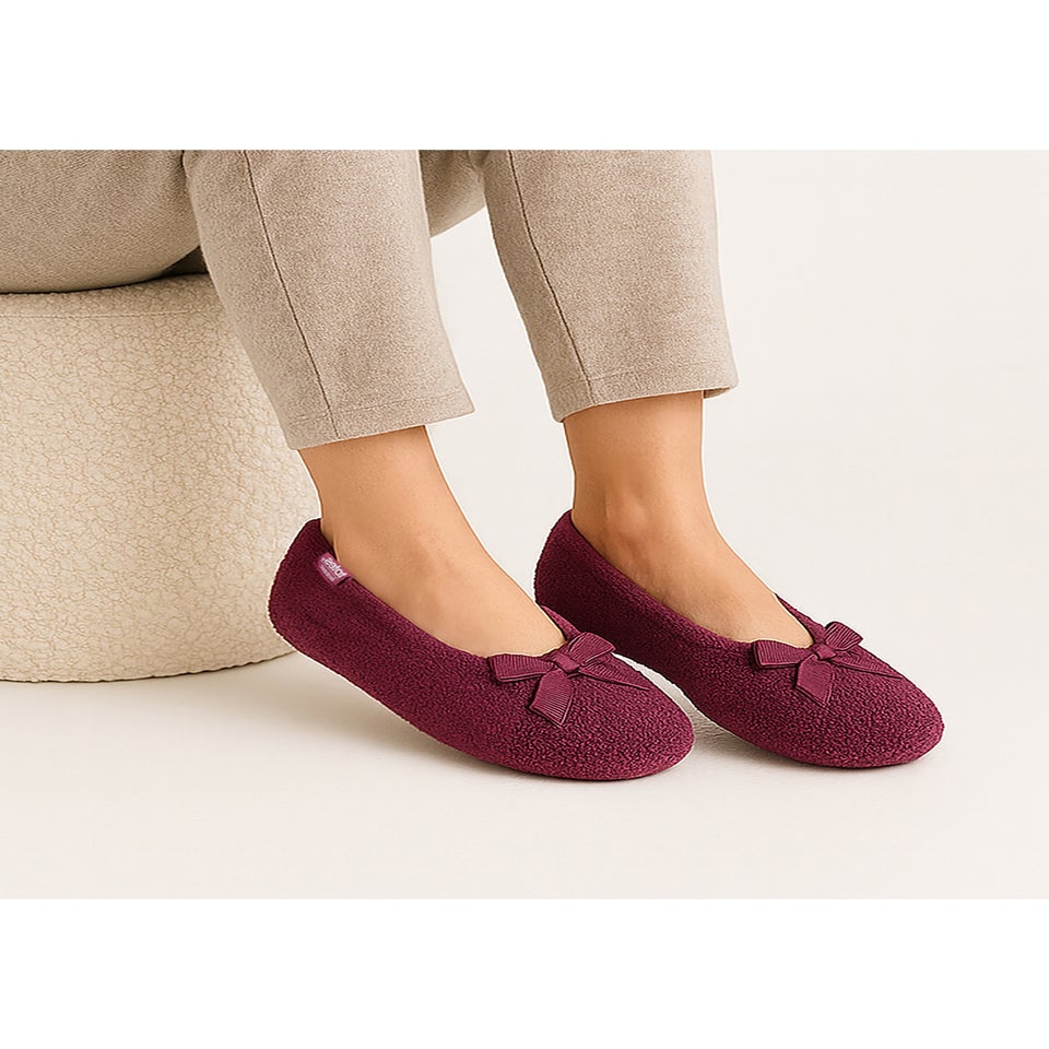 Totes Isotoner Bergundy Terry Ballerina Slippers
